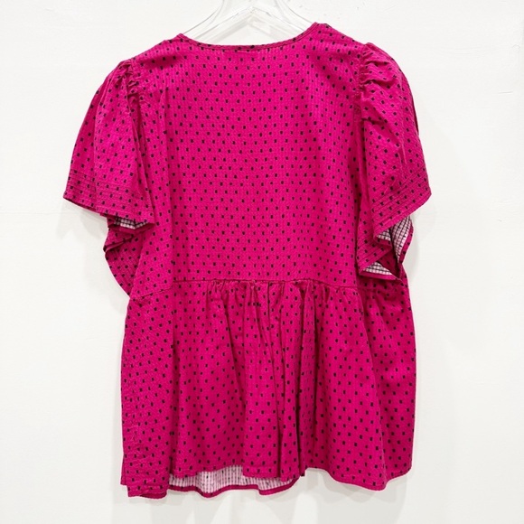 Knox Rose V Neck Tie Collar Front Flutter Sleeve Top Short Sleeve XXL Raspberry - Picture 6 of 6